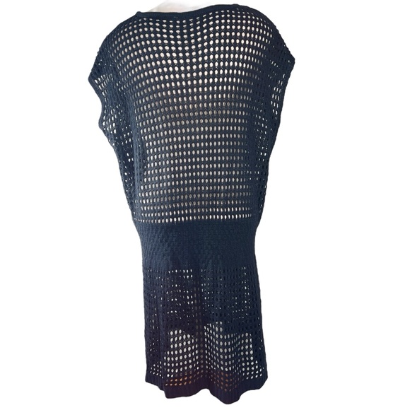 Black Rattan Crochet Swim / Beach Cover-Up Sz L EUC Vacation Resort Cruise - Picture 3 of 6